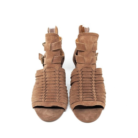 Zodiac Womens 10 Cassie Leather Sandals Brown Tan Woven Open Toe Block Heel Zip - Picture 5 of 9